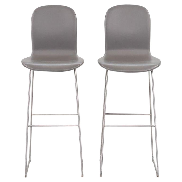 2015 Tate Bar Stools in Grey Leather by Jasper Morrison for