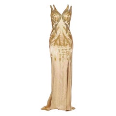 2015 Versace Beaded Gold Silk Dress Gown 44 - 8 NWT