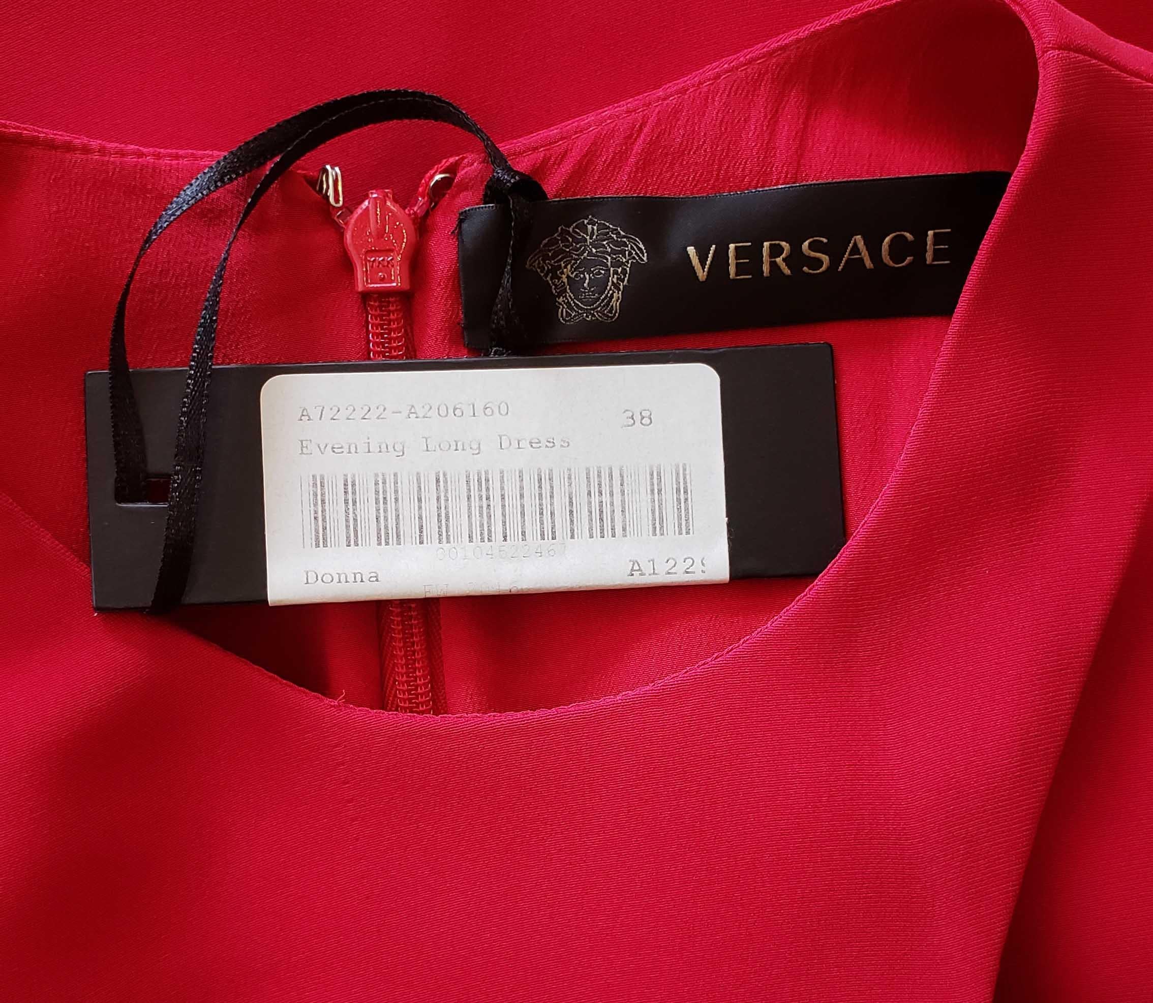 2015 VERSACE RED CRYSTAL-EMBELLISHED SILK GOWN AS SEEN ON RACHEL & JANE Sz 38-2 For Sale 10