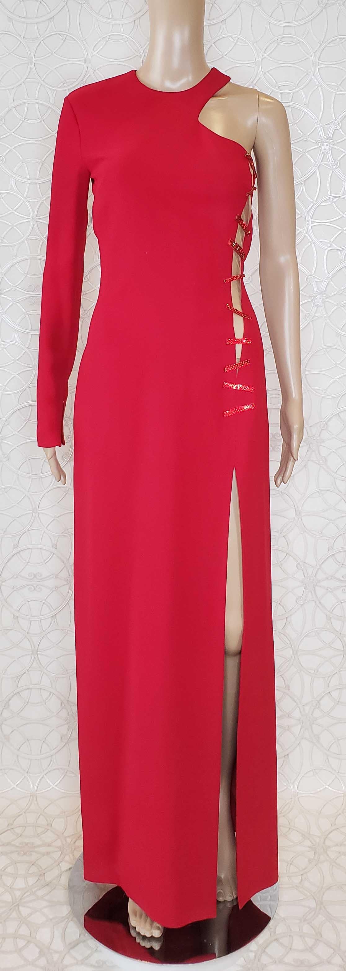 Women's 2015 VERSACE RED CRYSTAL-EMBELLISHED SILK GOWN AS SEEN ON RACHEL & JANE Sz 38-2 For Sale