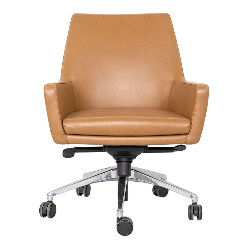 2016 Bernhardt Designs Cardan Desk Chair in Tan Leather with Pneumatic Base