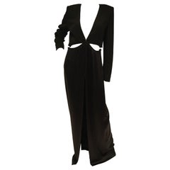 2016 Brandon Maxwell V-Neck Cutout-Waist Long Evening Coat