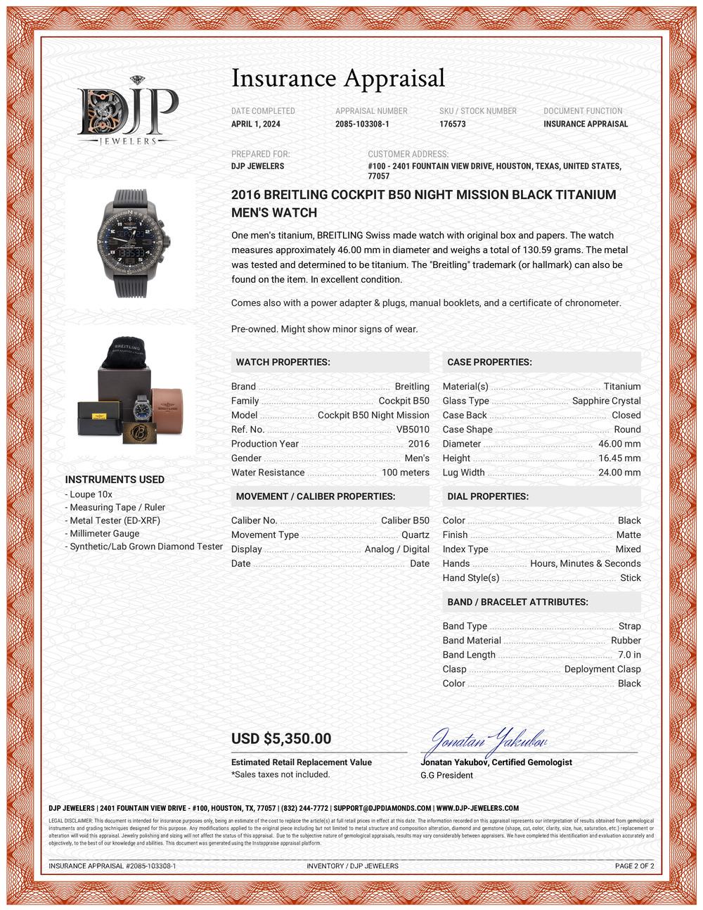 2016 Breitling Cockpit B50 VB5010 Night Mission Schwarz Titan Herrenuhr 2