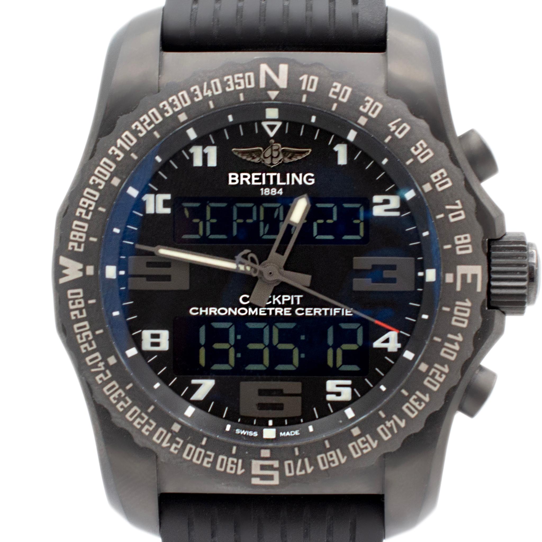 Brand: Breitling

Gender: Men

Metal Type: Titanium

Diameter: 46.00 mm

Weight: 130.59 grams

One men's titanium, BREITLING Swiss-made watch with original box and papers. The 