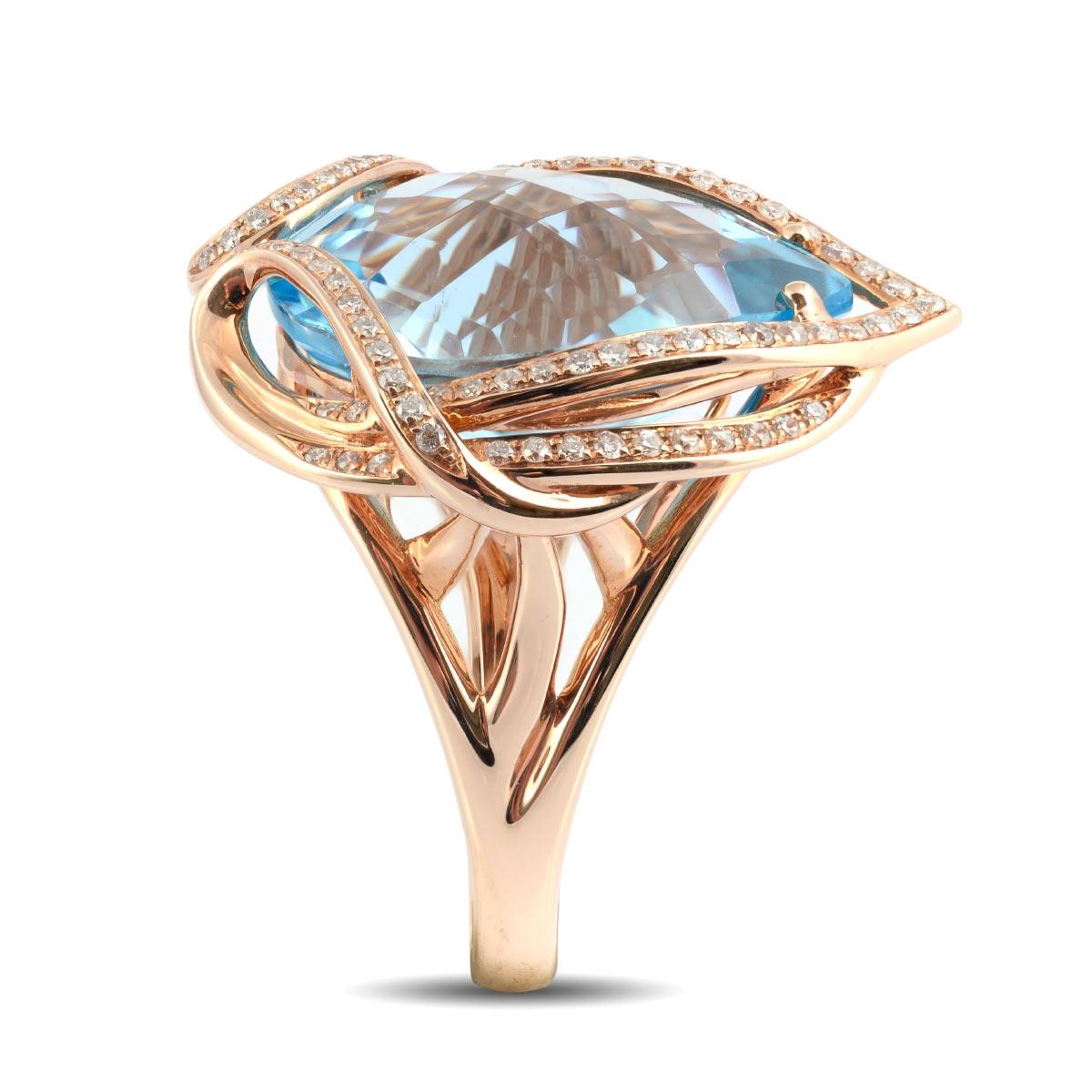Rose Cut  20.16 Carat Blue Topaz Diamonds set in 18K Rose Gold Ring  For Sale