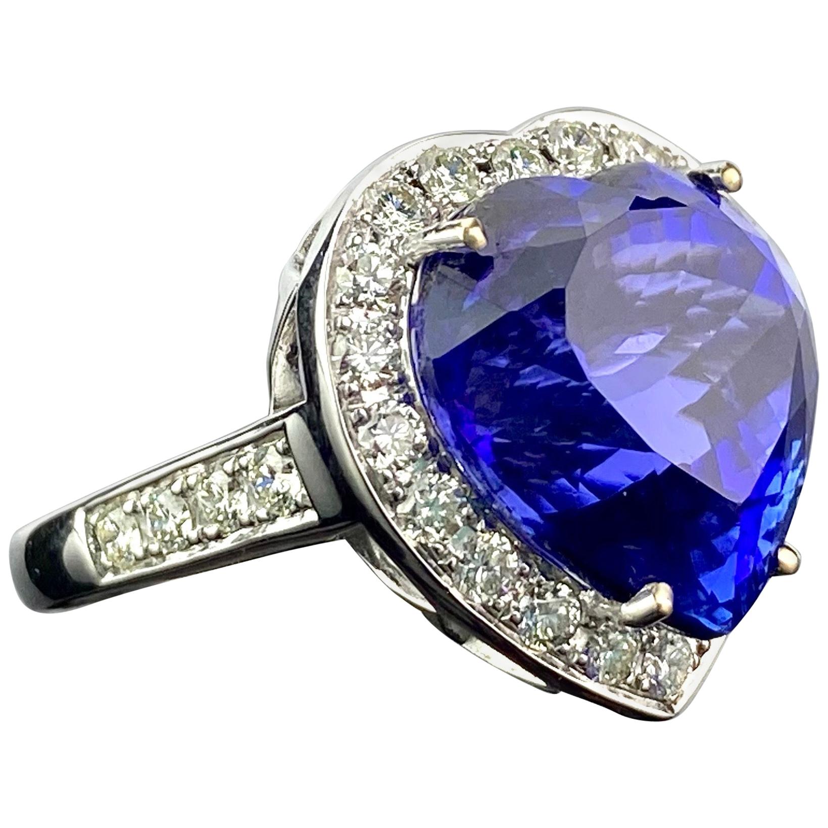 20.16 Carat Heart Shape Tanzanite and Diamond Engagement Ring