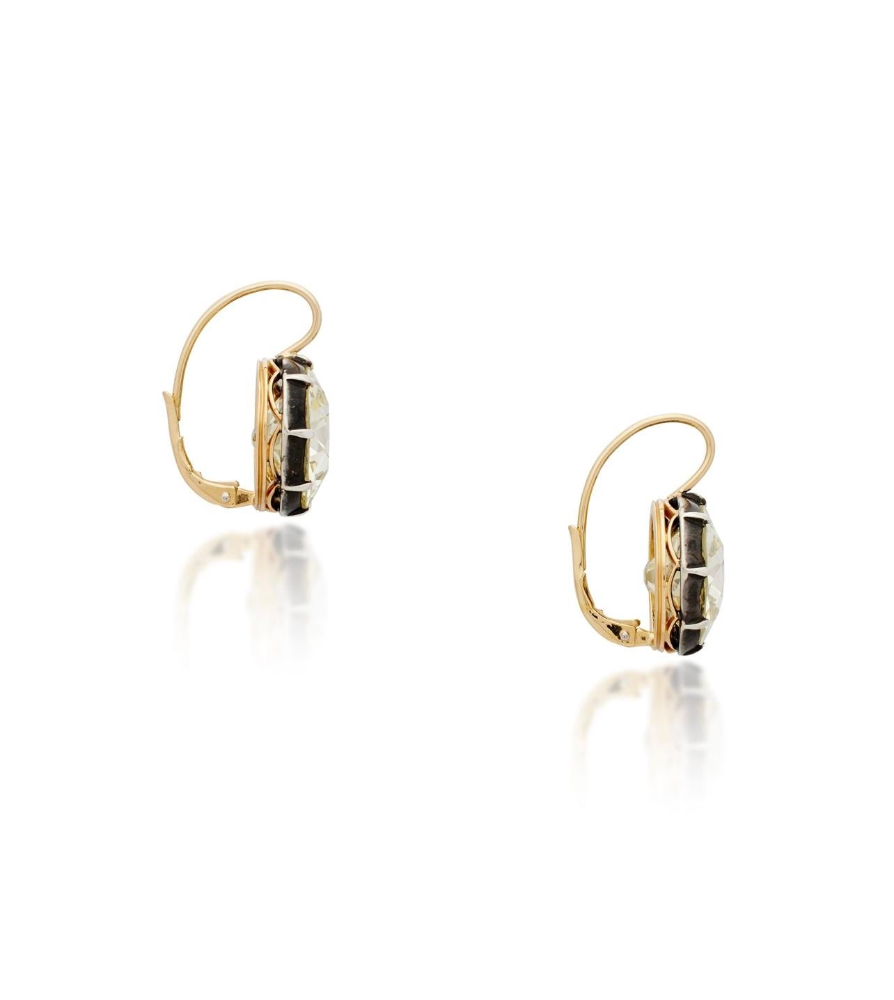 Women's 20.16 Carats Antique Style Old European Cut Diamond earrings in gold/silver. For Sale