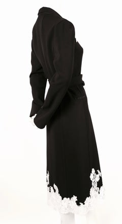2016 CELINE black stretch wool trench runway coat with lace trim