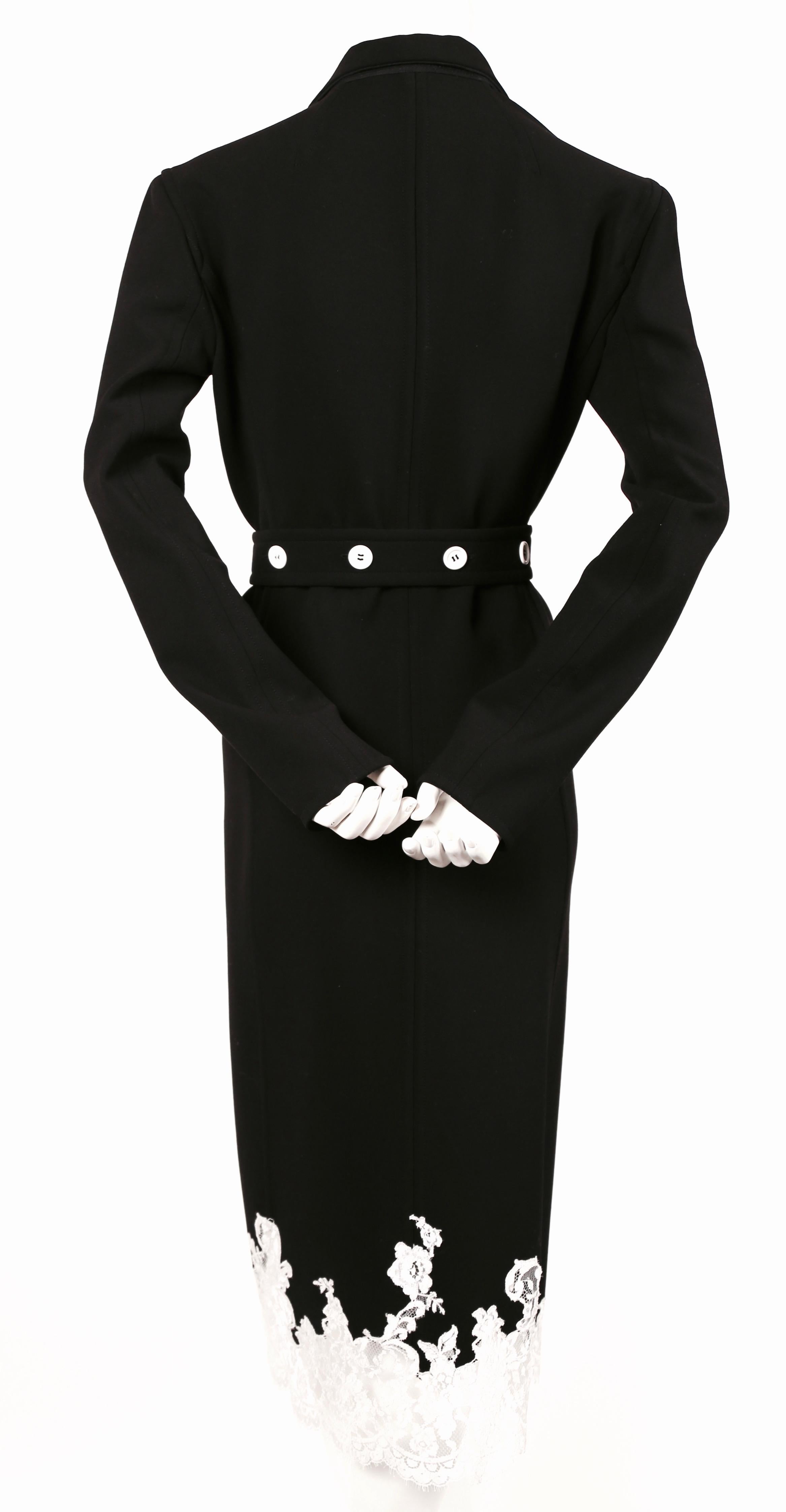 Black 2016 CELINE black stretch wool trench runway coat with lace trim