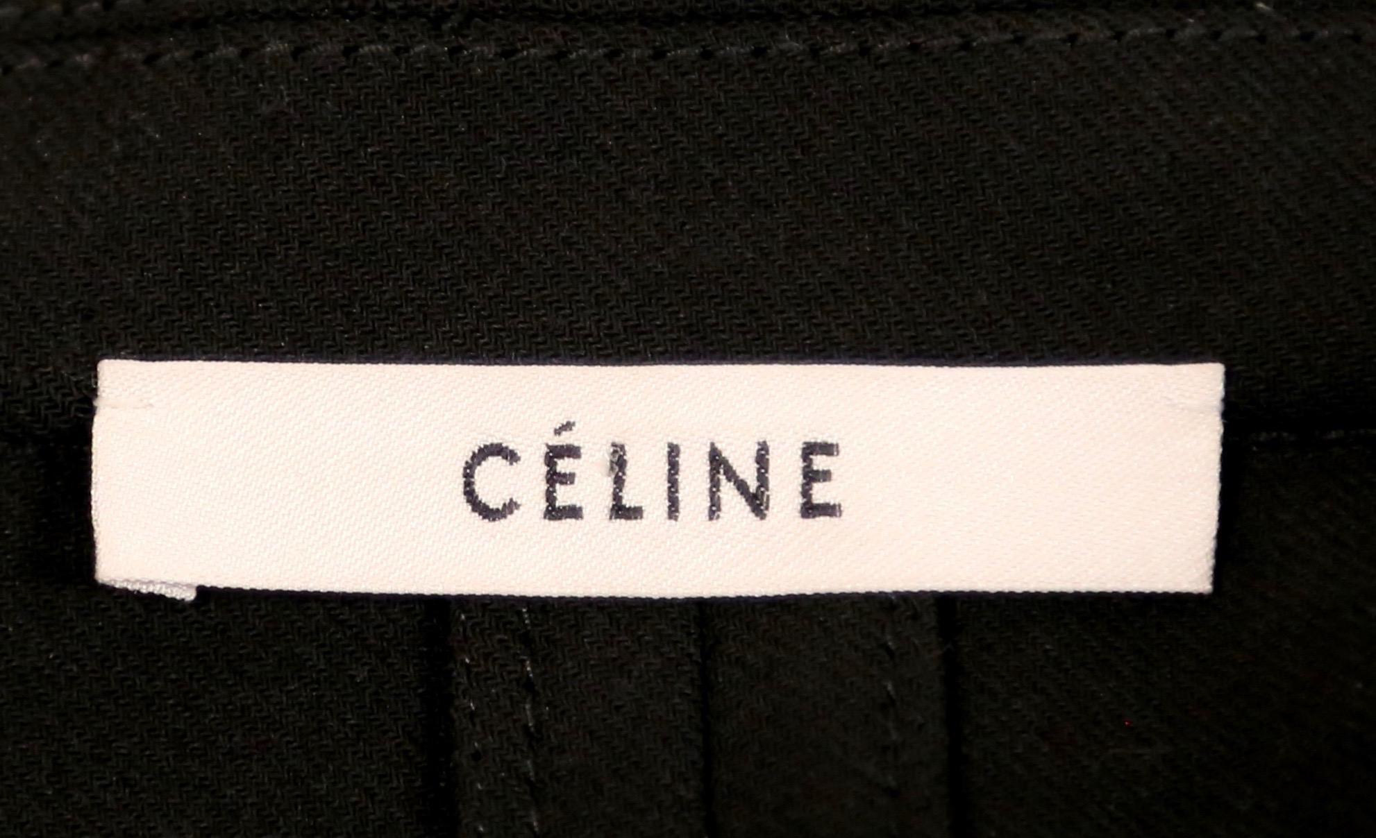 2016 CELINE black stretch wool trench runway coat with lace trim In Excellent Condition In San Fransisco, CA