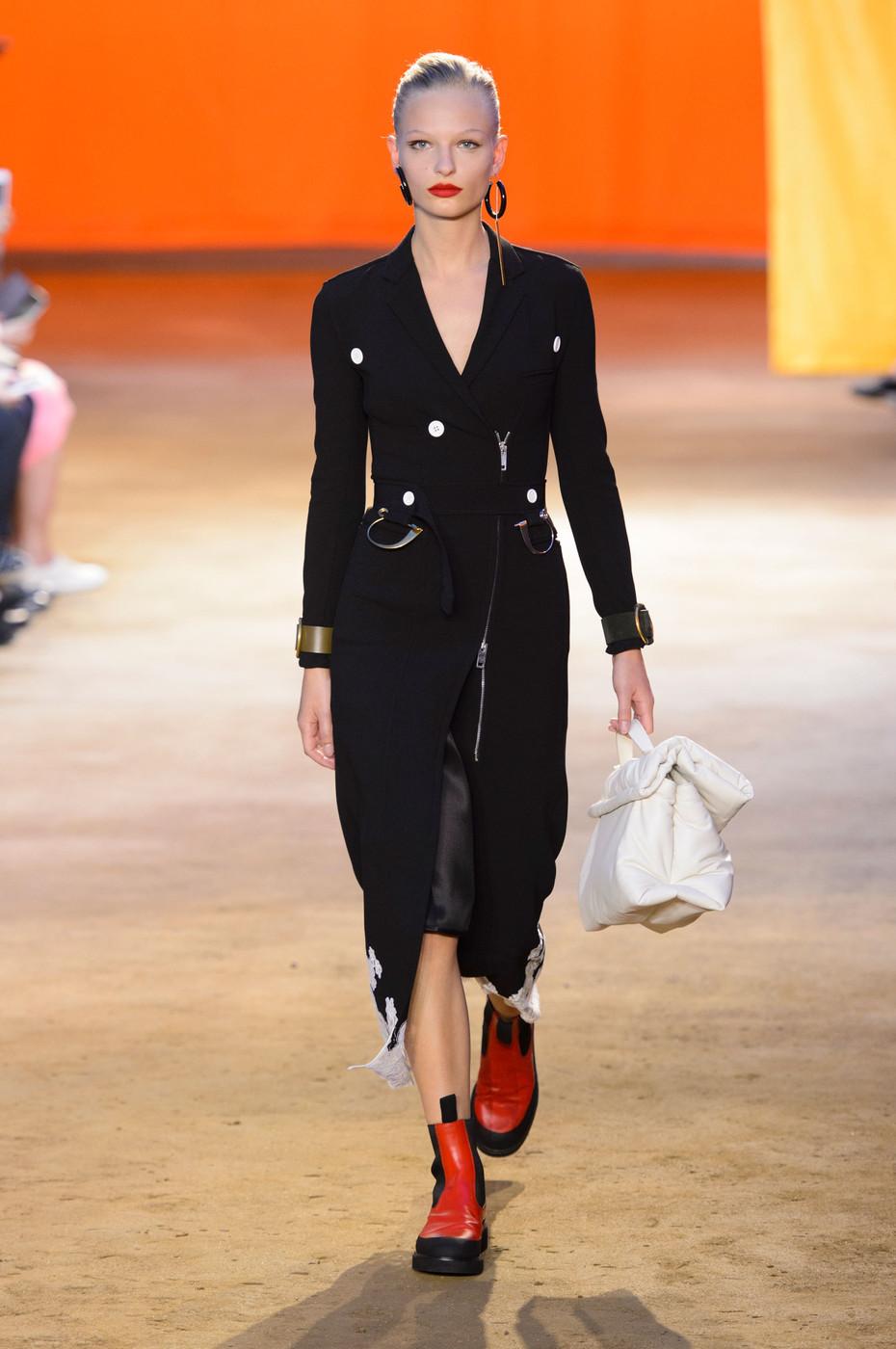 Women's or Men's 2016 CELINE black stretch wool trench runway coat with lace trim
