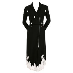2016 CELINE black stretch wool trench runway coat with lace trim