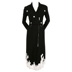 2016 CELINE black stretch wool trench runway coat with lace trim  