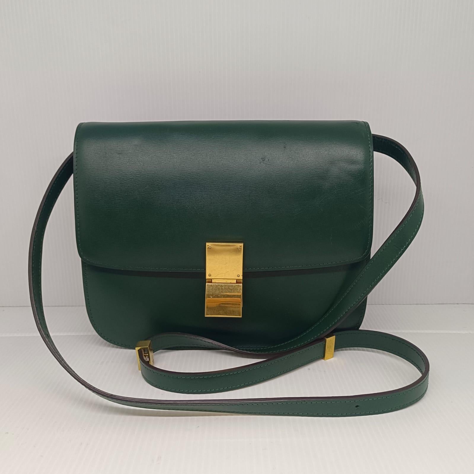 2016 Celine Smaragd Kalbsleder Medium Box Tasche im Angebot 9