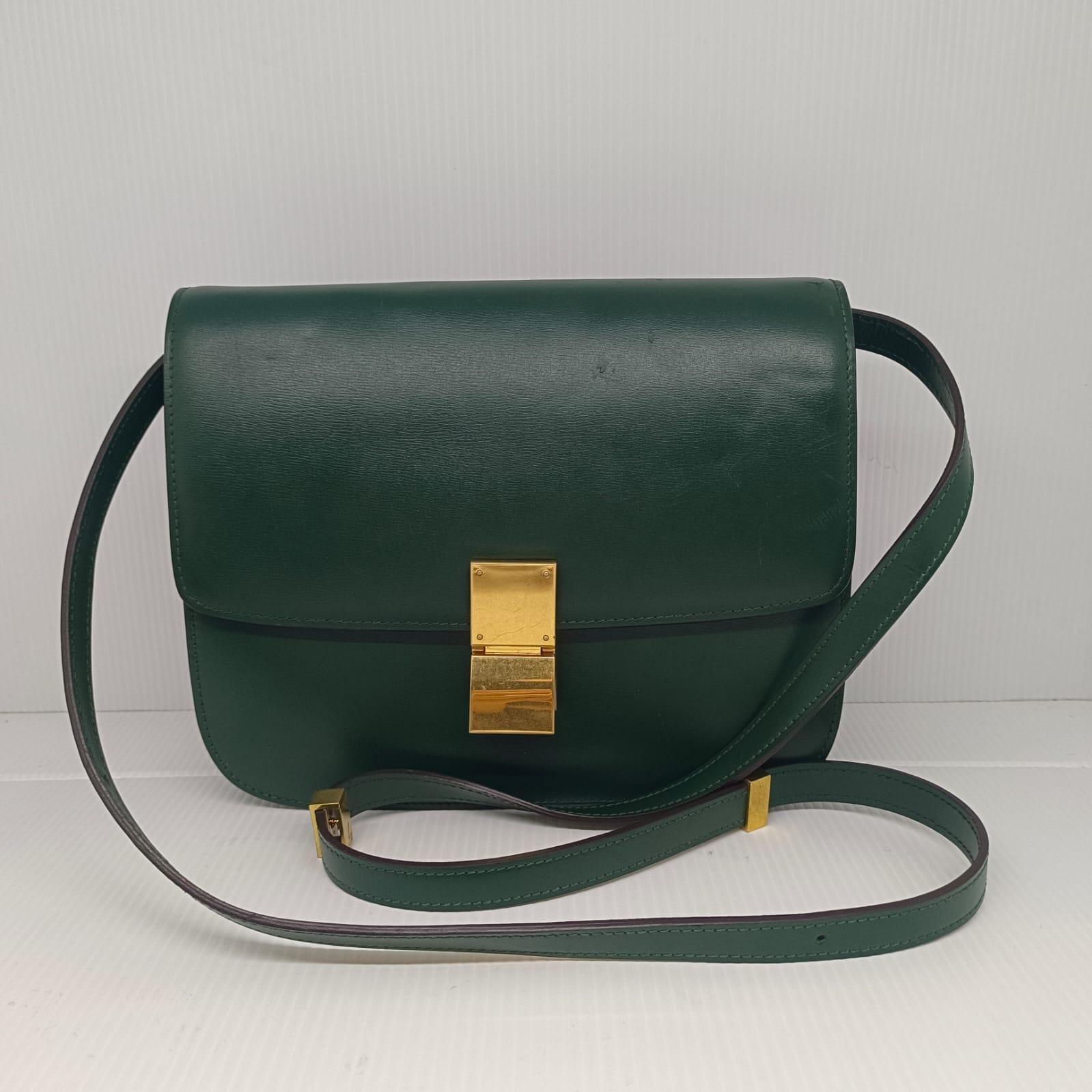 2016 Celine Emerald Calfskin Medium Box Bag For Sale 1
