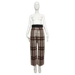 2016 CELINE PHOEBE PHILO silk & wool plaid runway pants with leather wrap waist