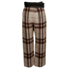 2016 CELINE PHOEBE PHILO silk & wool plaid runway pants with leather wrap waist