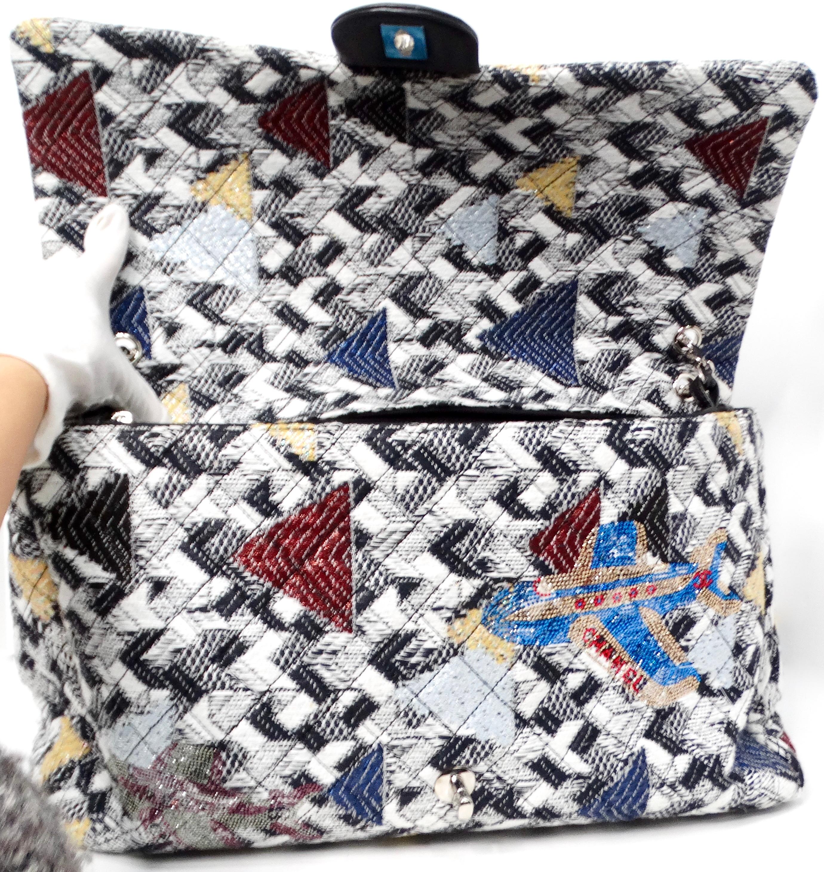 2016 Chanel Airlines Tweed Strass Rhinestone XXL Flap Bag For Sale 6