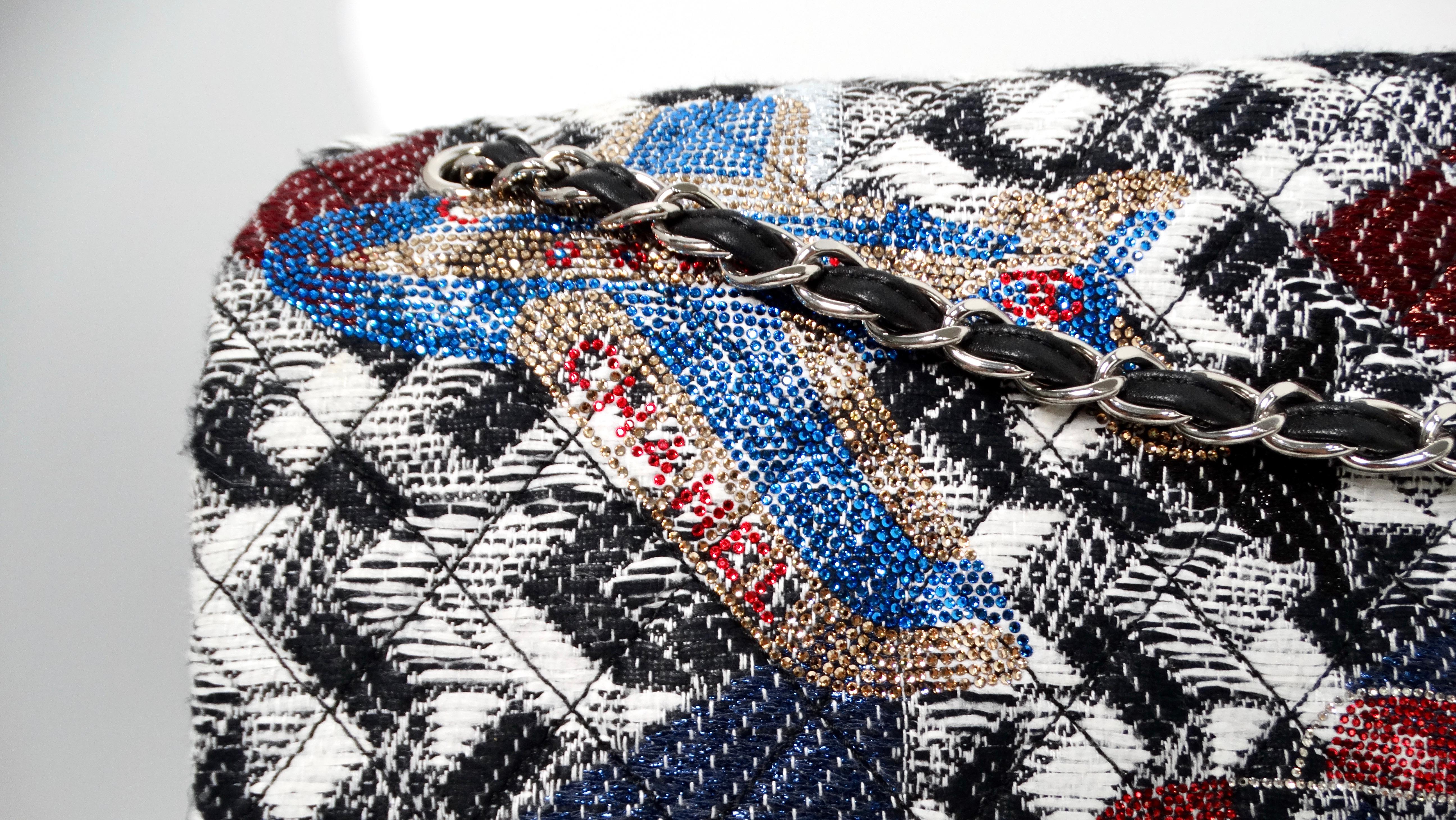 Black 2016 Chanel Airlines Tweed Strass Rhinestone XXL Flap Bag For Sale