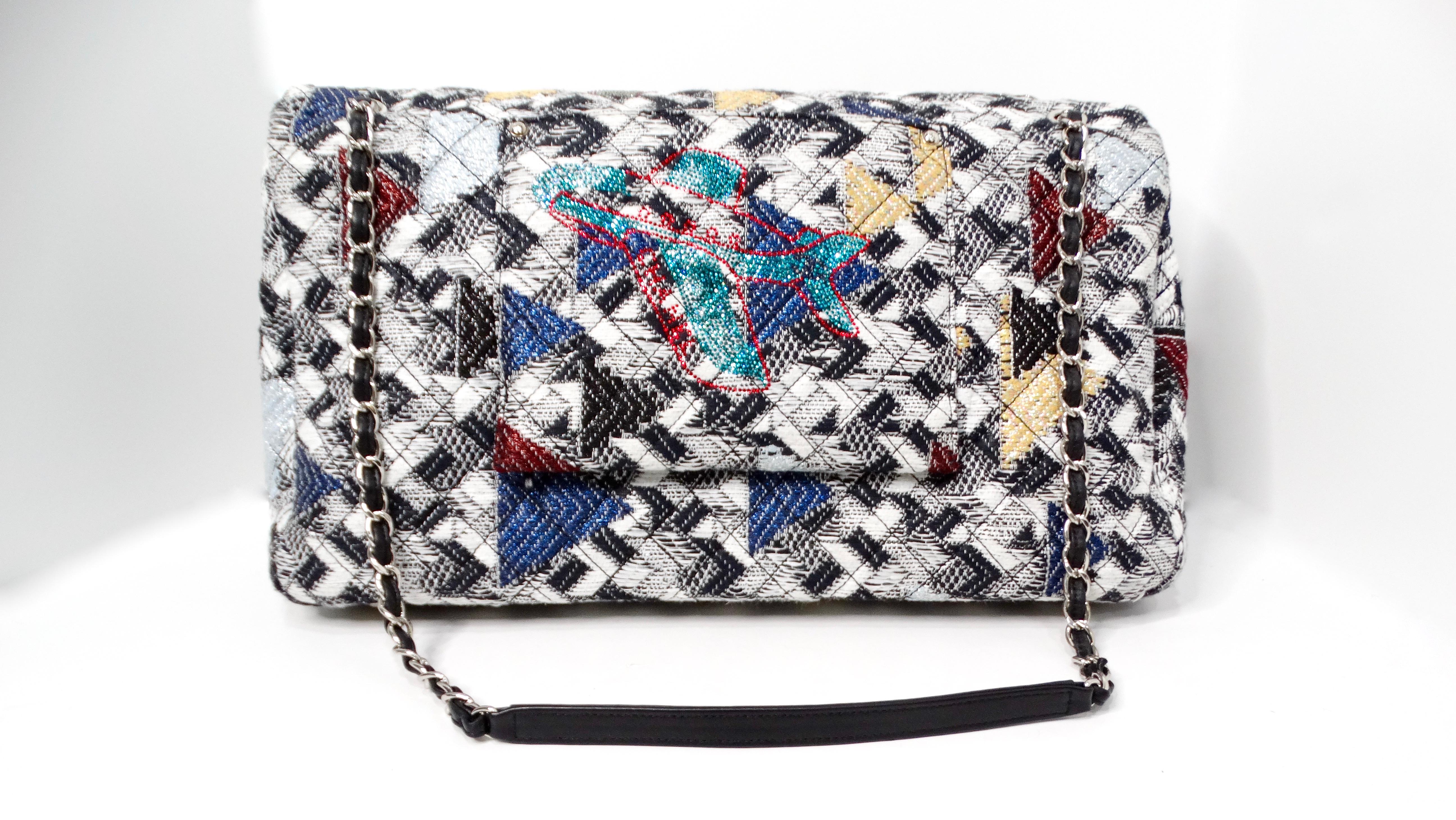 2016 Chanel Airlines Tweed Strass Rhinestone XXL Flap Bag For Sale 2