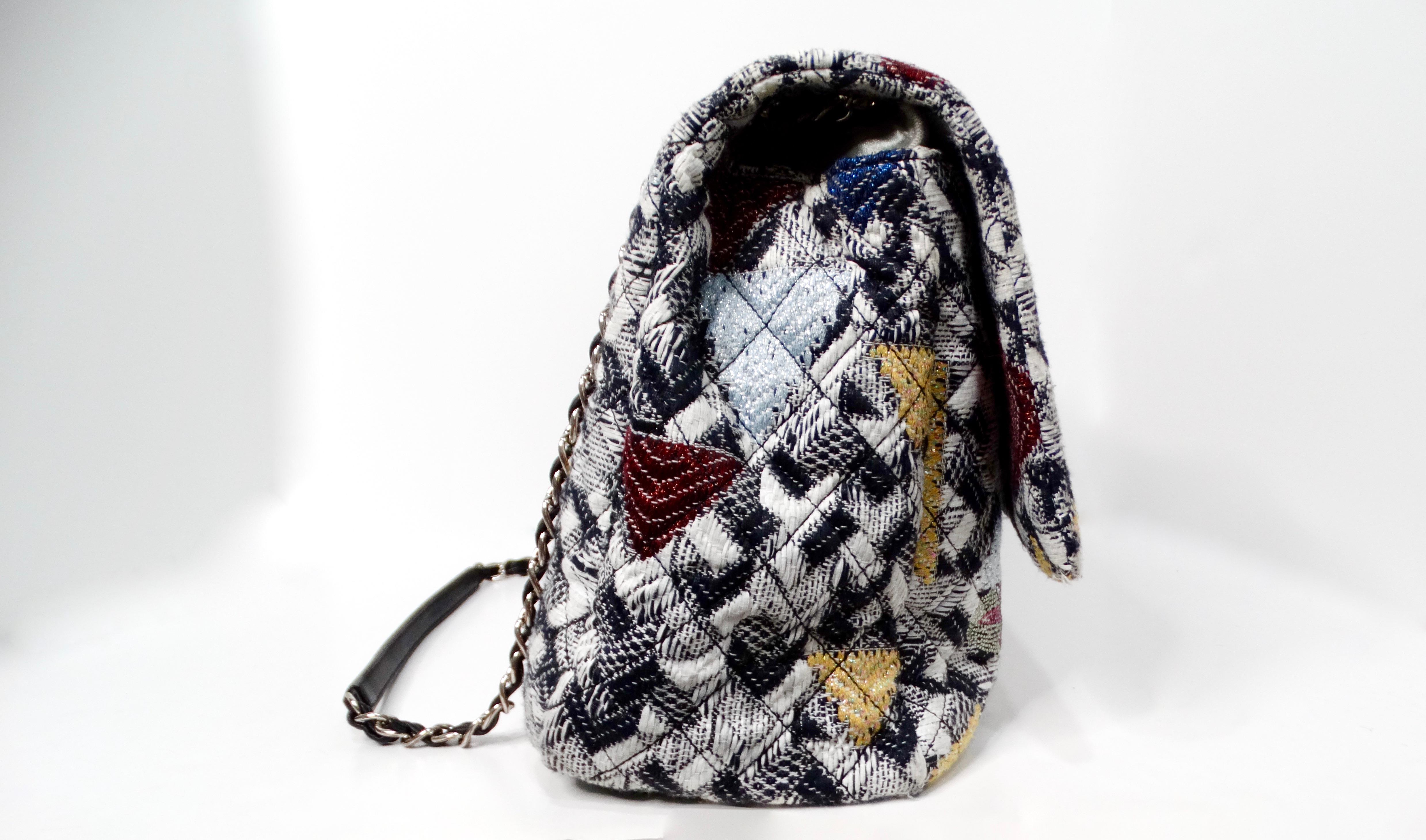 2016 Chanel Airlines Tweed Strass Rhinestone XXL Flap Bag For Sale 4