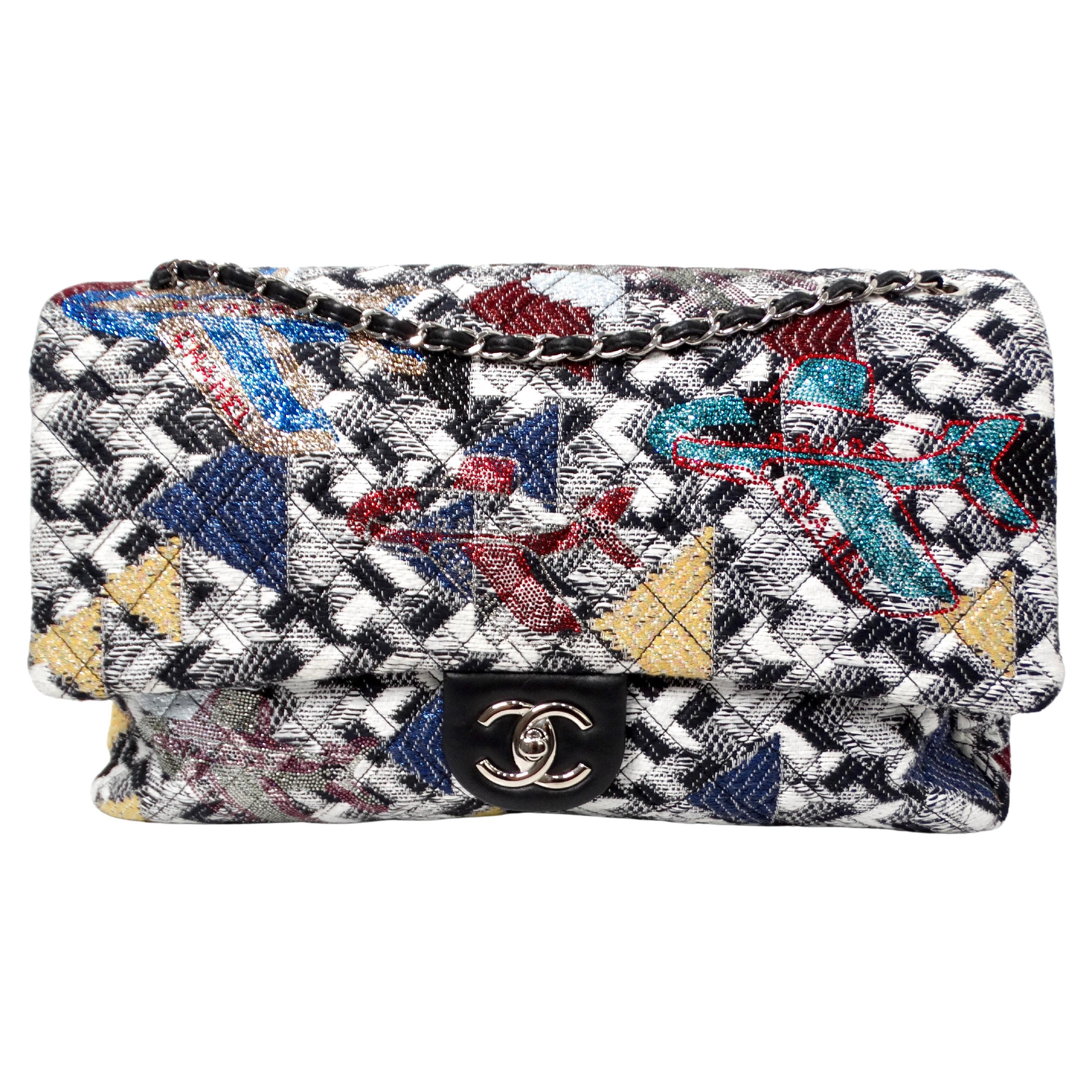 2016 Chanel Airlines Tweed Strass Rhinestone XXL Flap Bag For Sale