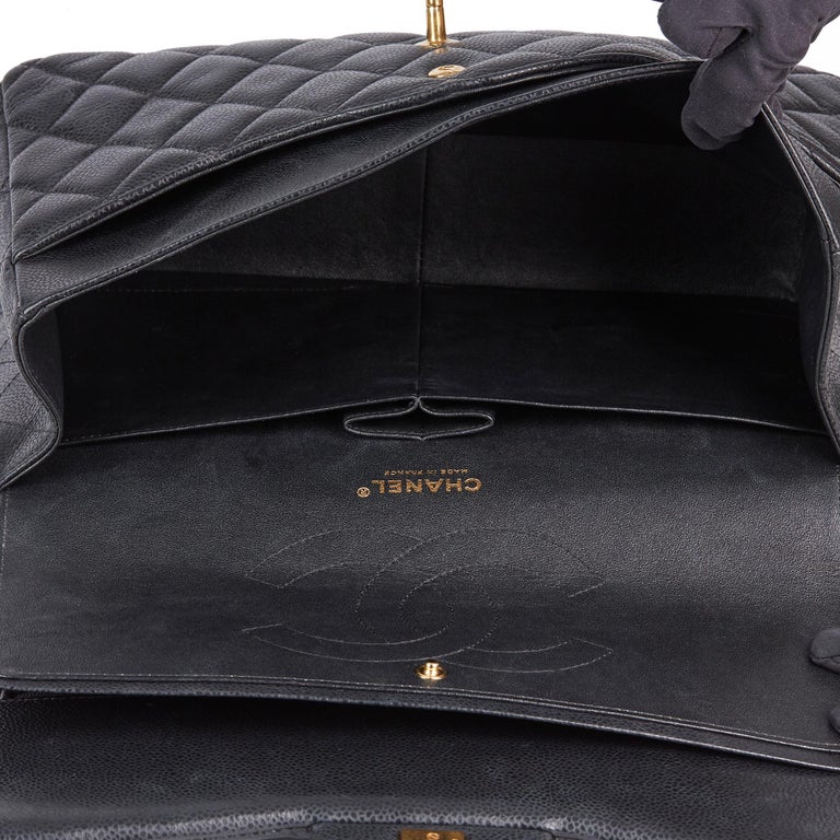 2016 Chanel Black Caviar Leather Jumbo Classic Double Flap Bag