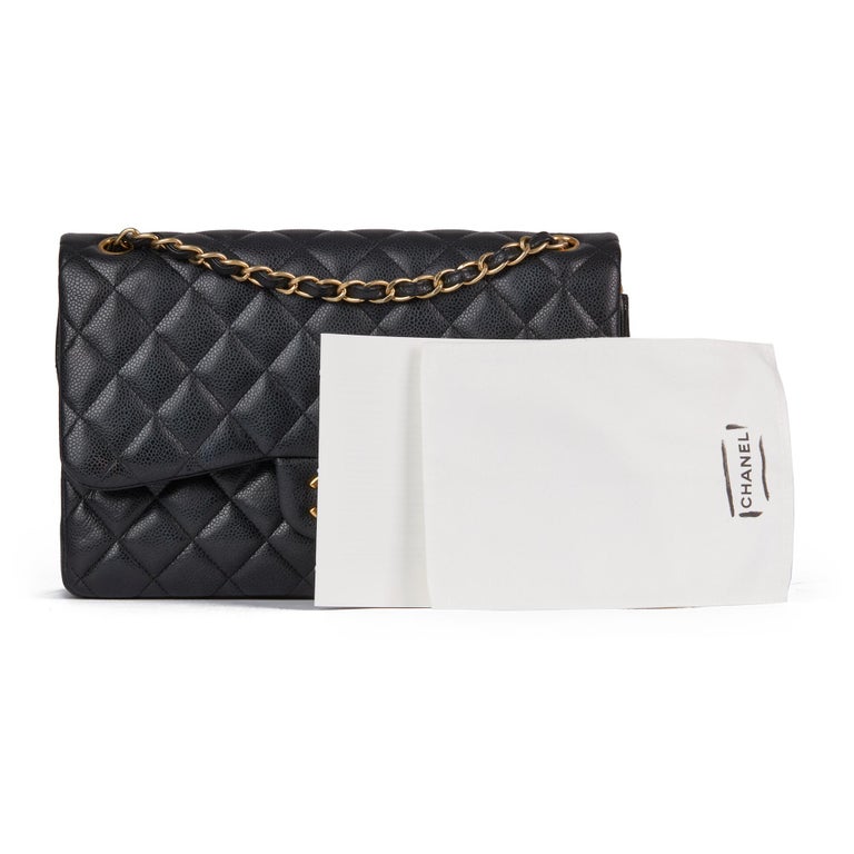 2016 Chanel Black Caviar Leather Jumbo Classic Double Flap Bag