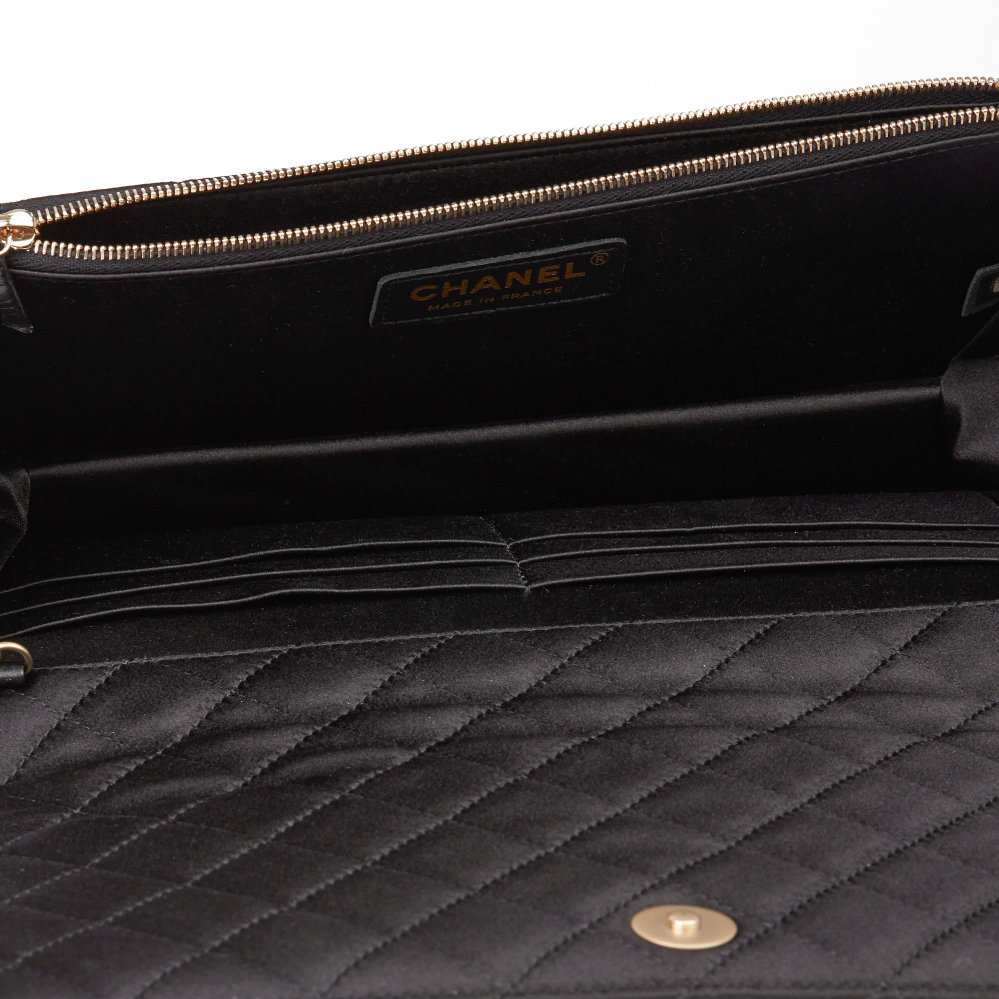 2016 Chanel Black Embellished Quilted Satin Pearl Flap Bag 6
