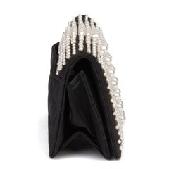 2016 Chanel Black Embellished Quilted Satin Pearl Flap Bag