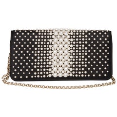2016 Chanel Black Embellished Quilted Satin Pearl Flap Bag