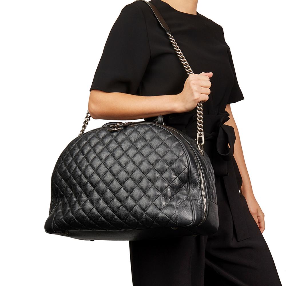 2016 Chanel Black Quilted Calfskin Large Round Trip Bowling Bag 8