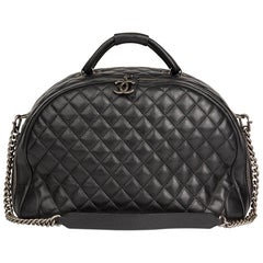 2016 Chanel Black Quilted Calfskin Large Round Trip Bowling Bag