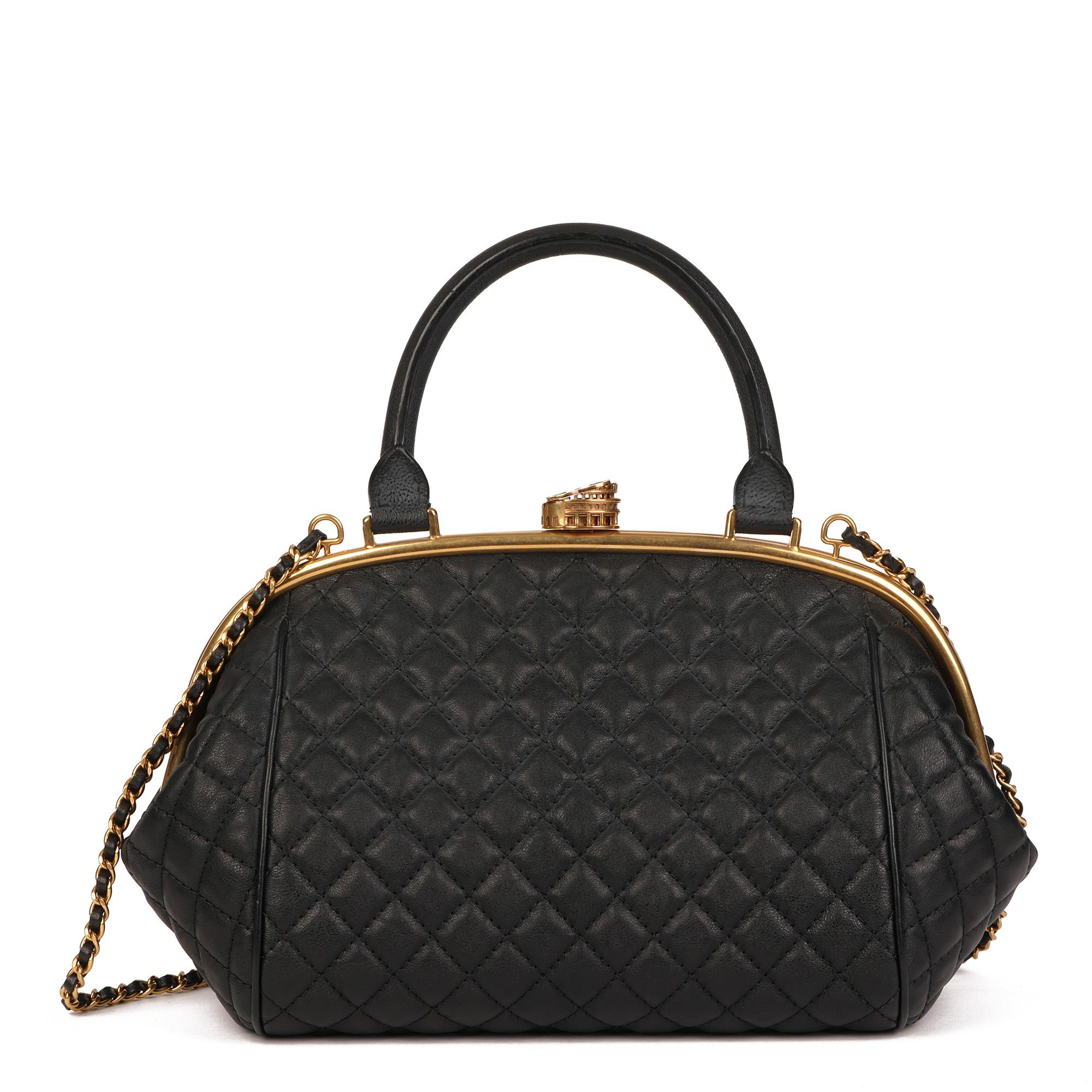 Women's 2016 Chanel Black Quilted Calfskin Leather Paris in Rome Colosseum Kiss Lock Bag