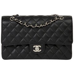 2016 Chanel Black Quilted Caviar Leather Leather Medium Classic Double Flap Bag