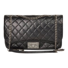 2016 Chanel Black Quilted High-Shine Aged Calfskin Leather Single Flap Bag