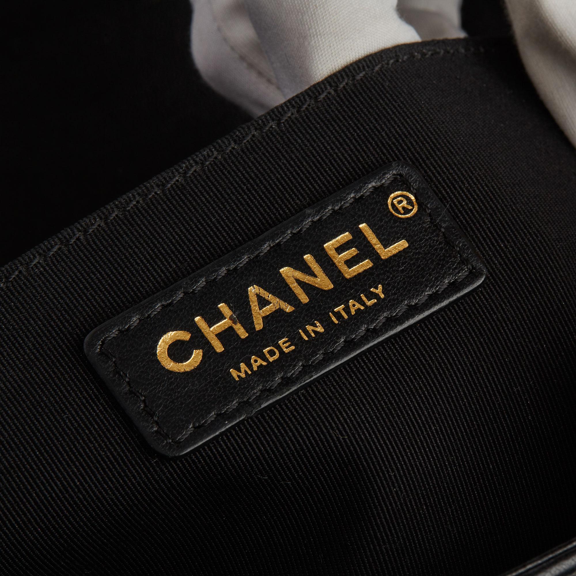 2016 Chanel Black Quilted Lambskin, Black & Gold Grosgrain Around Medium Le Boy 6