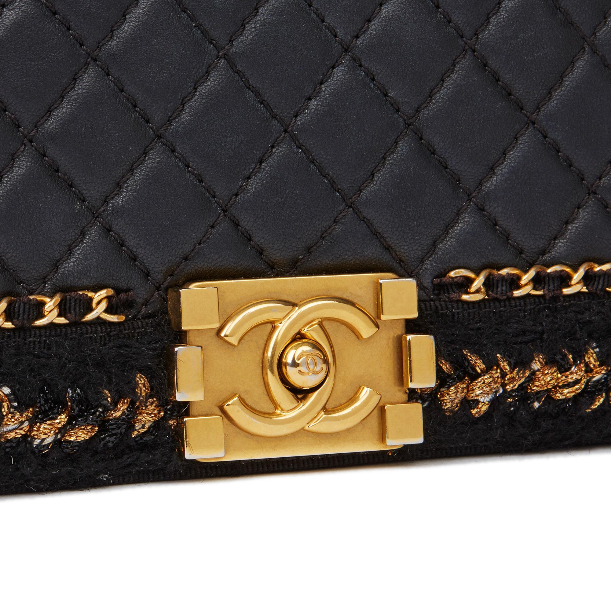 2016 Chanel Black Quilted Lambskin, Black & Gold Grosgrain Around Medium Le Boy 3