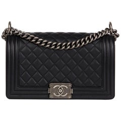 2016 Chanel Black Quilted Lambskin Leather Medium Le Boy