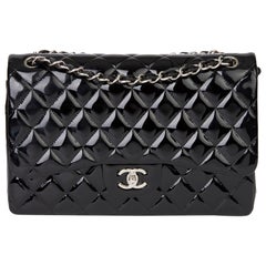 2016 Chanel Black Quilted Patent Leather Jumbo Double Flap Bag
