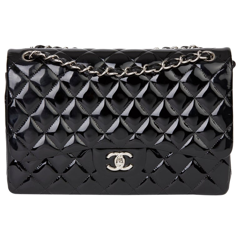 2016 Chanel Black Quilted Patent Leather Jumbo Double Flap Bag at 1stDibs