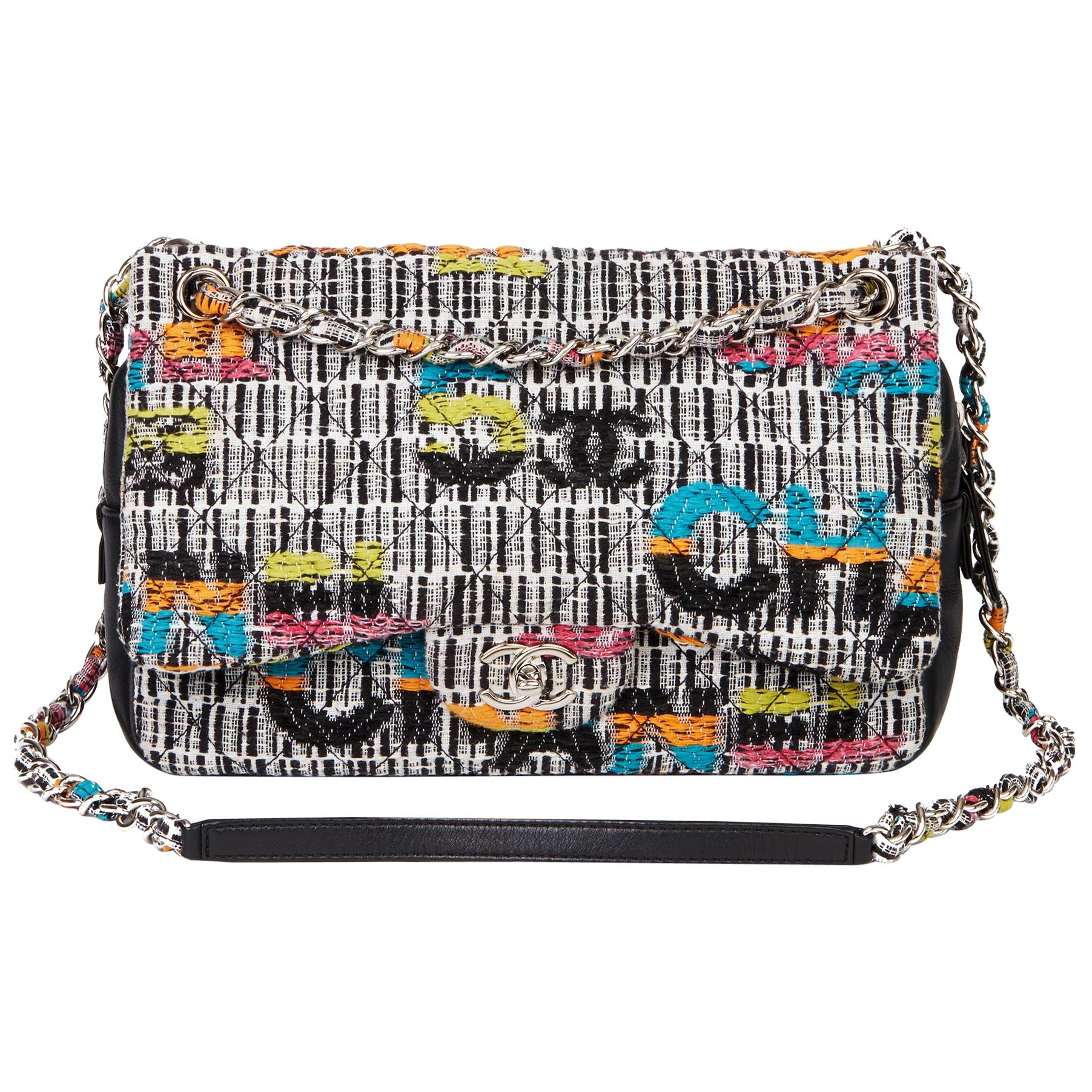 2016 Chanel Multicolour Fantasy Tweed & Black Lambskin Medium Easy Flap Bag