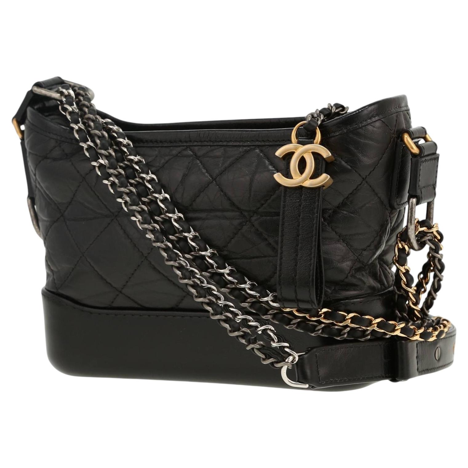 2016 Chanel Gabrielle bolso bandolera grande de cuero negro en venta