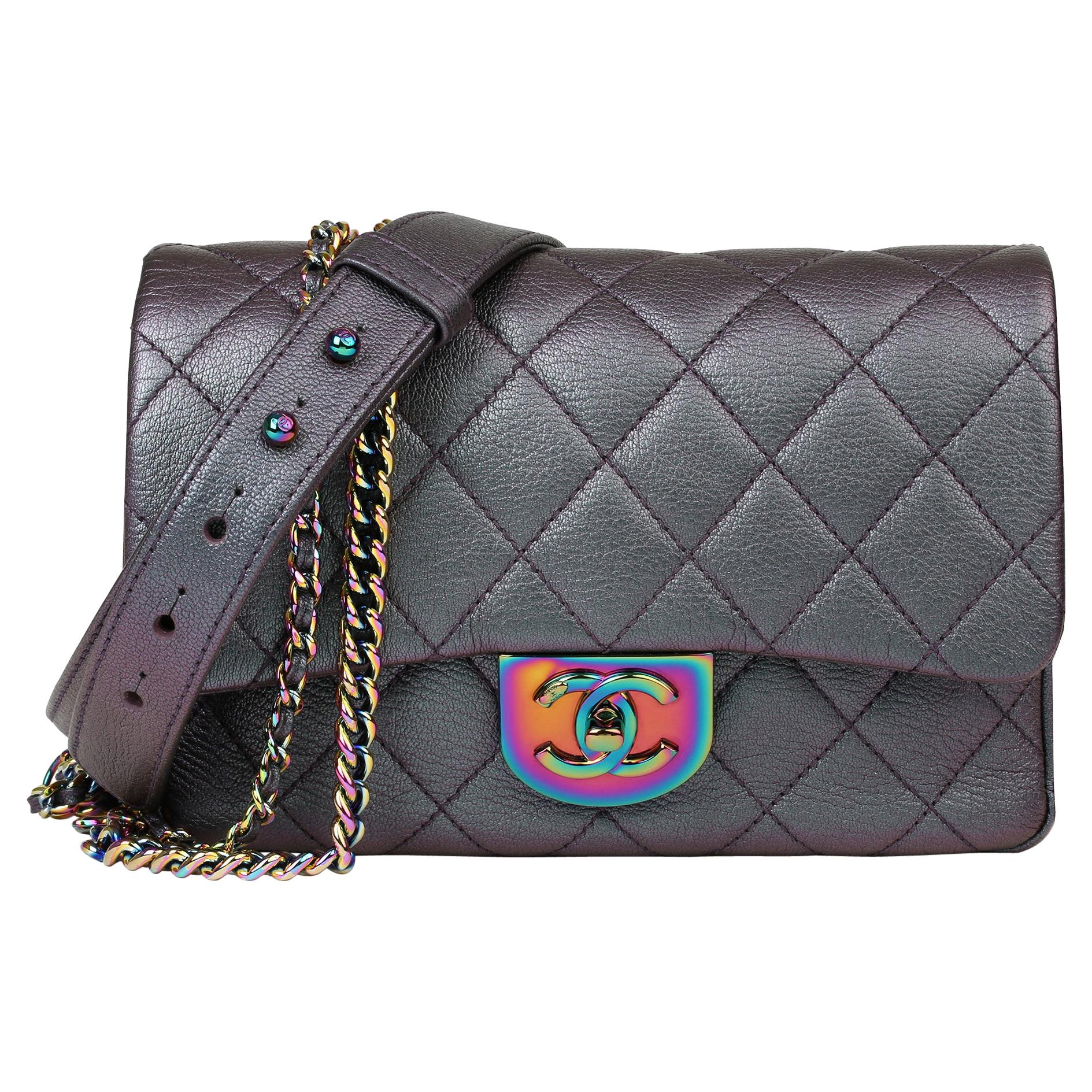 2016 Chanel Iridescent Quilted Calfskin Leather Small Double Carry Flap Bag
