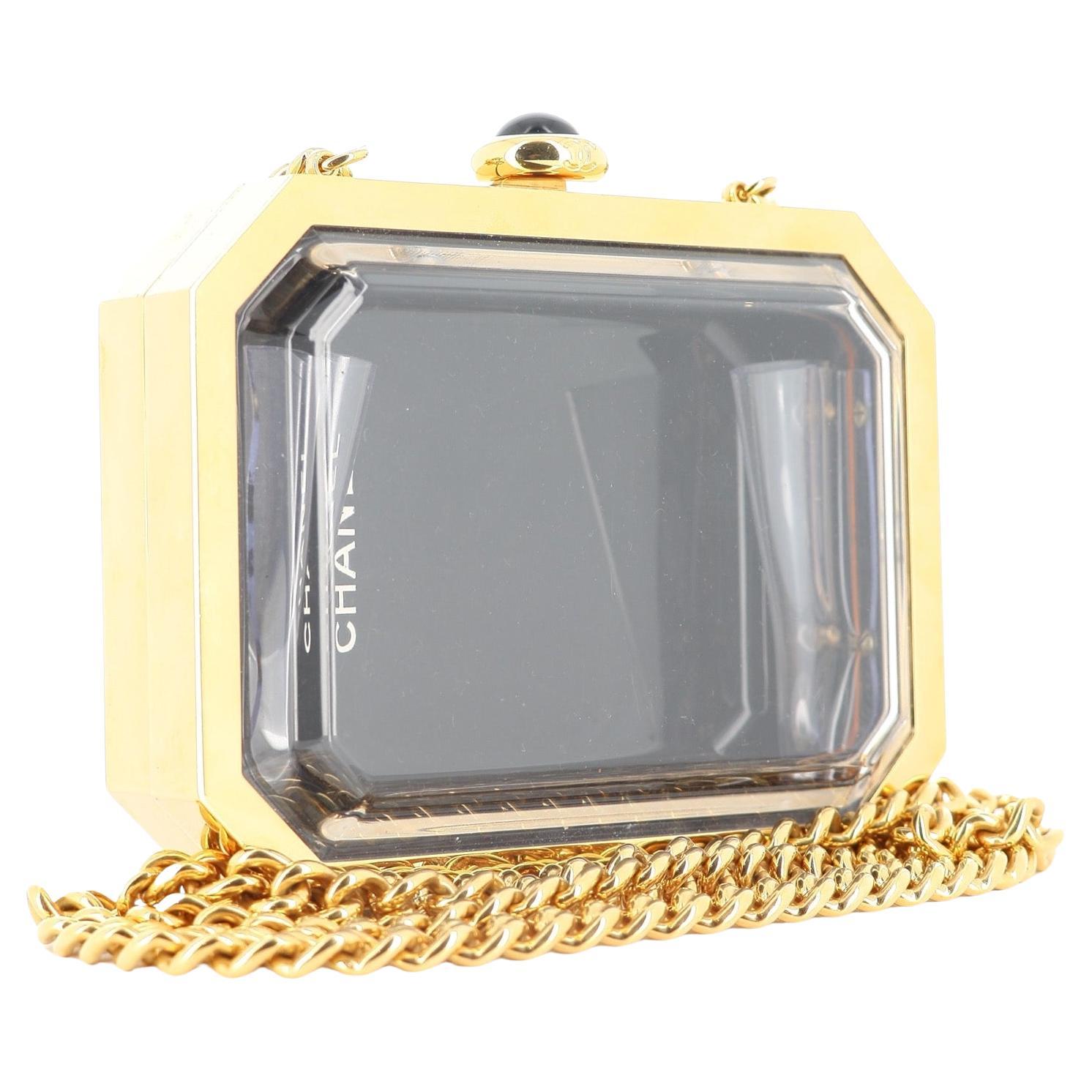 Chanel Black/Gold Plexiglas Premiere Watch Minaudiere Evening Bag