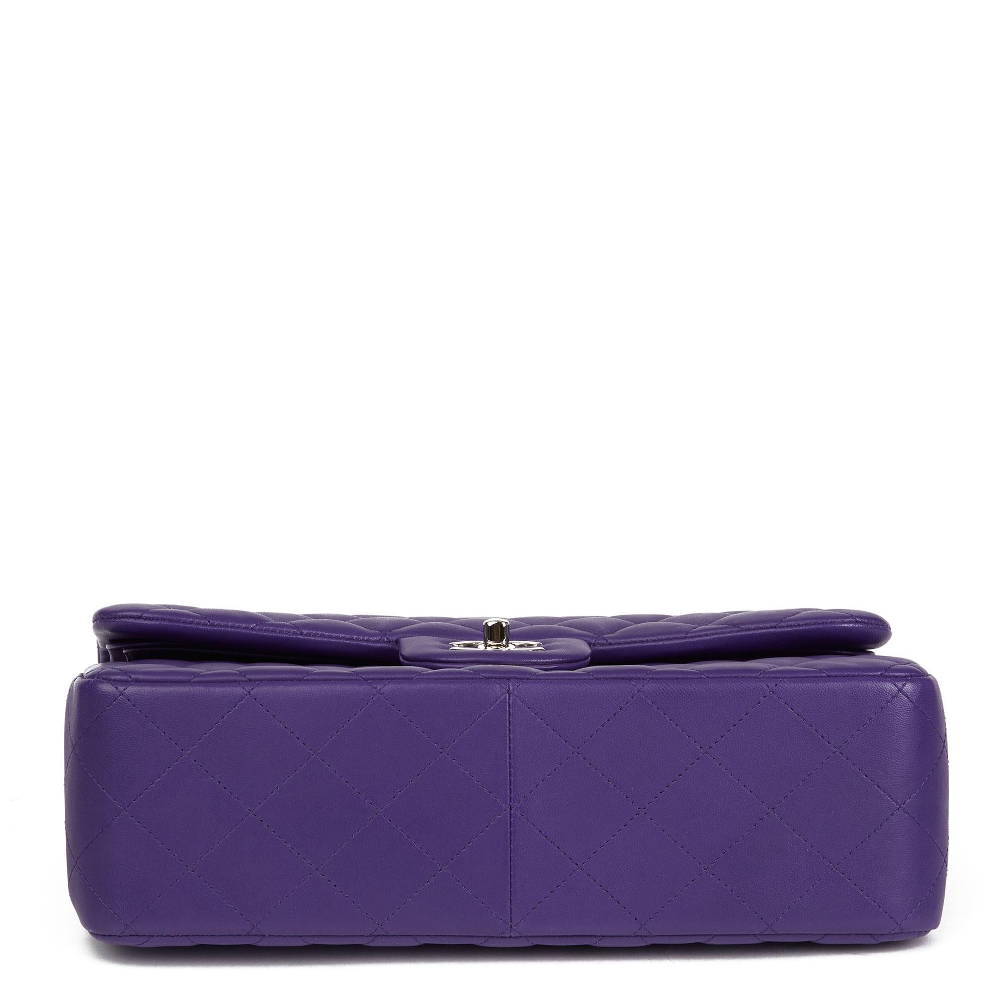 2016 Chanel Purple Quilted Lambskin Jumbo Classic Double Flap Bag In Good Condition In Bishop's Stortford, Hertfordshire