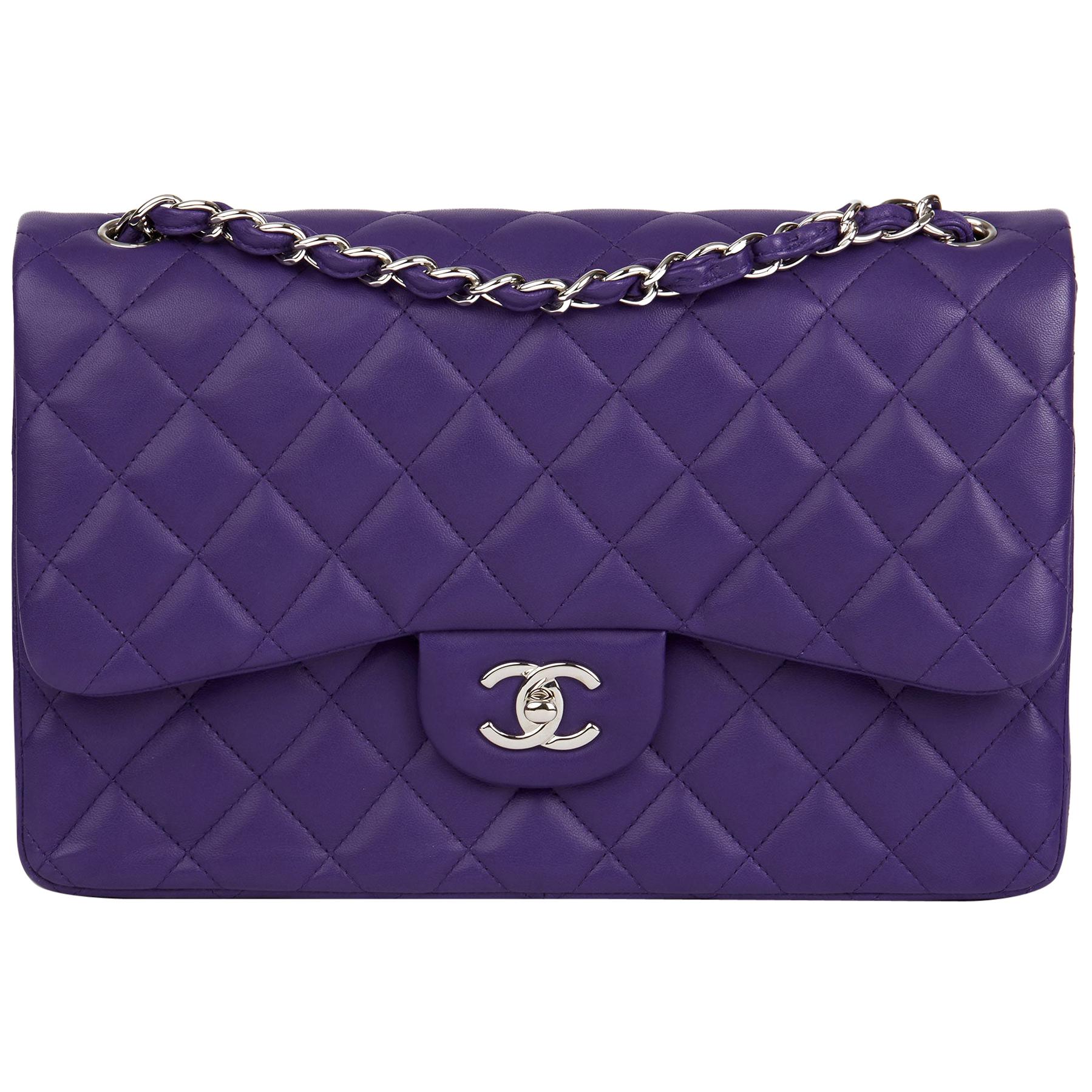 2016 Chanel Purple Quilted Lambskin Jumbo Classic Double Flap Bag