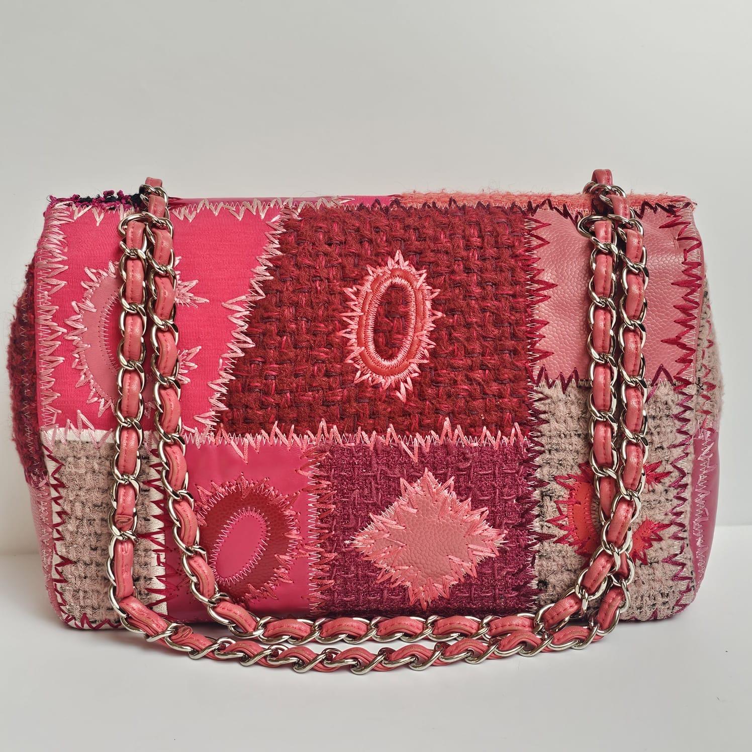 2016 Chanel Red Jumbo Patchwork Flap Bag im Angebot 5