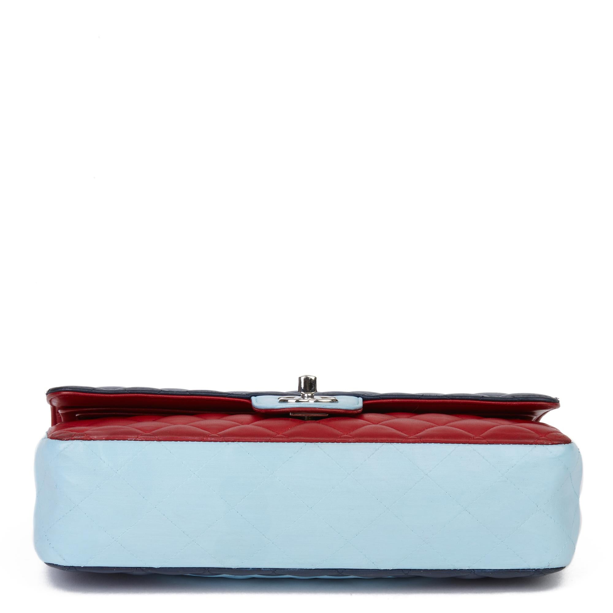 2016 Chanel Red, Navy & Light Blue Lambskin Medium Classic Double Flap Bag  2