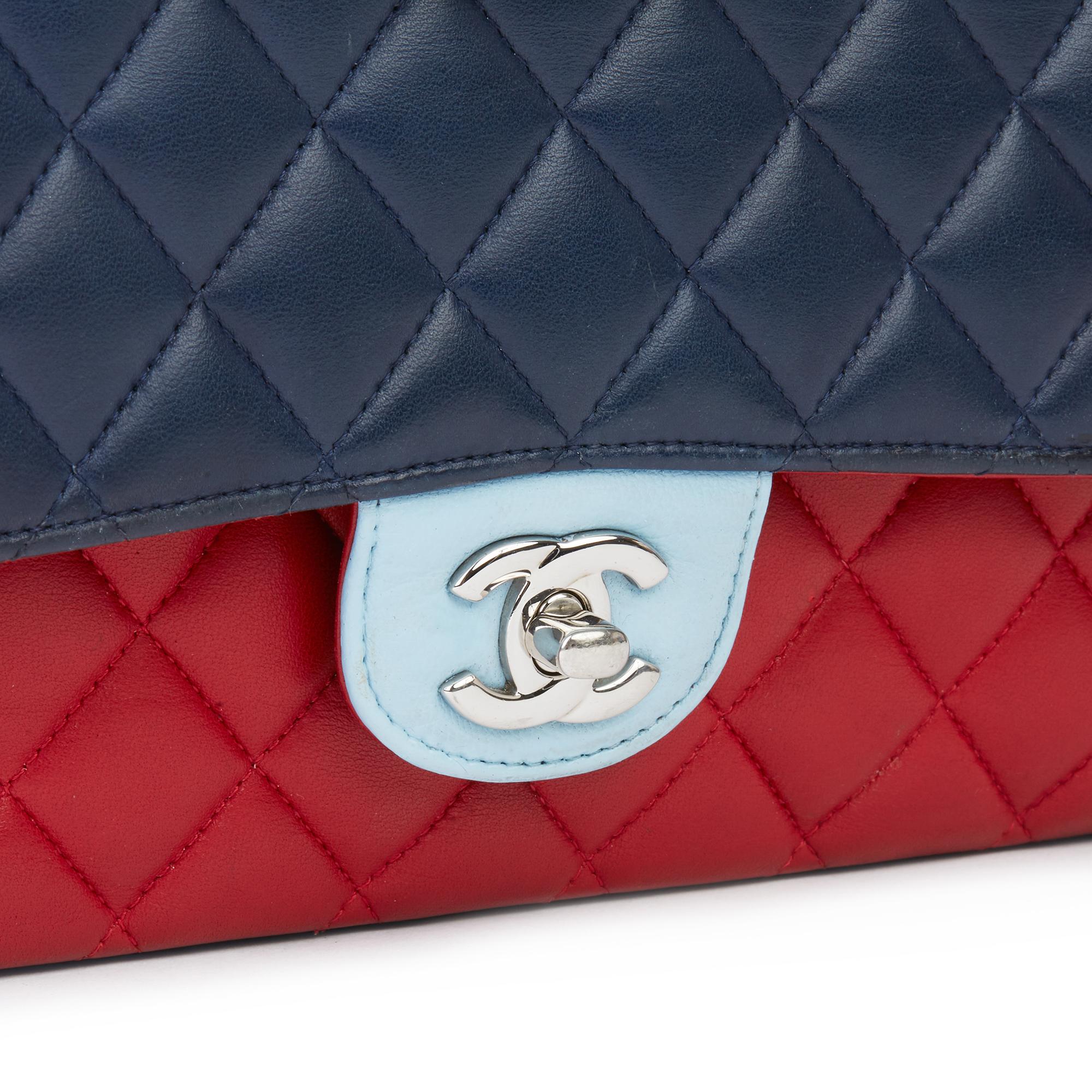 2016 Chanel Red, Navy & Light Blue Lambskin Medium Classic Double Flap Bag  3